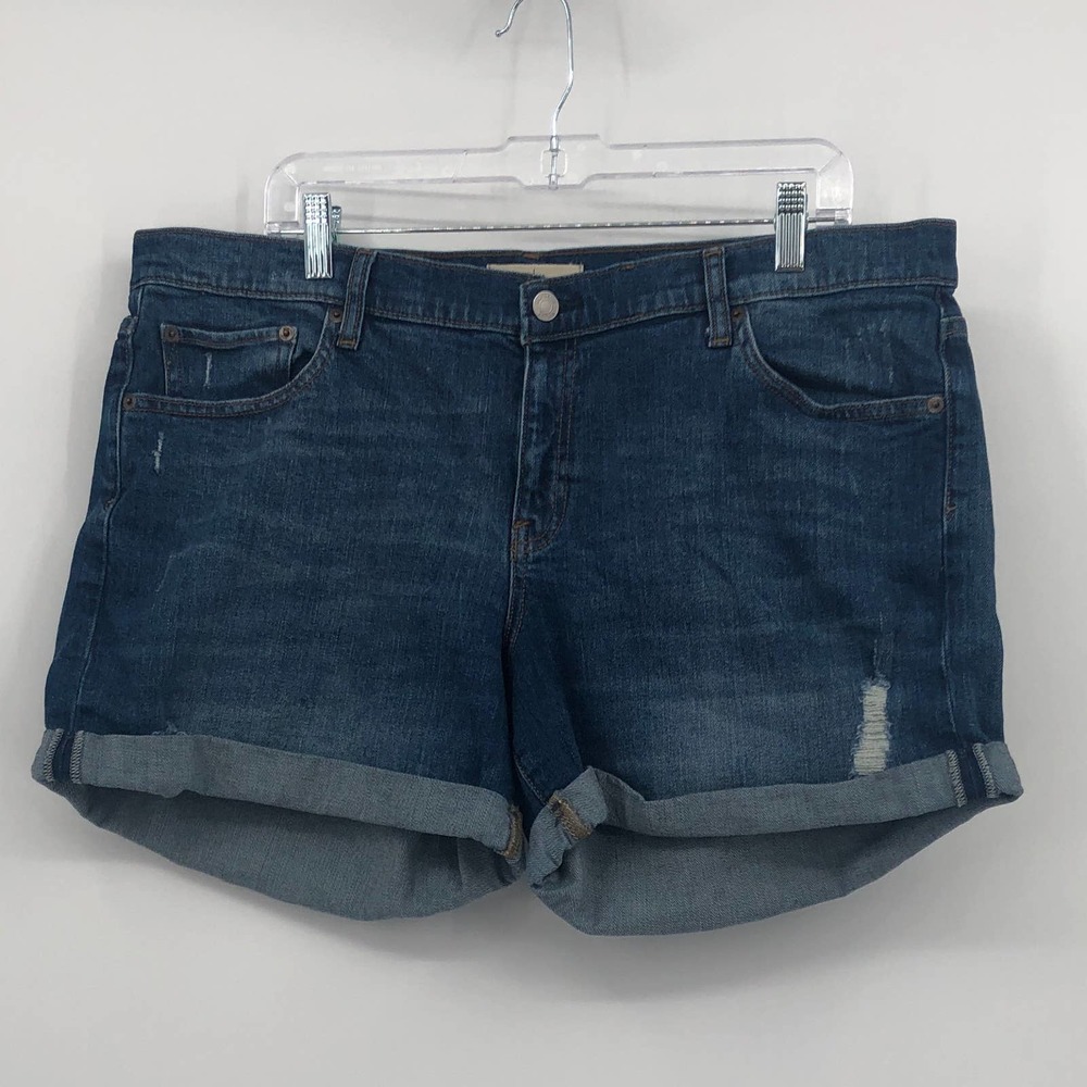 Gap 5" Denim Jean Shorts Distressed Folded Hem Dark Wash Size 33